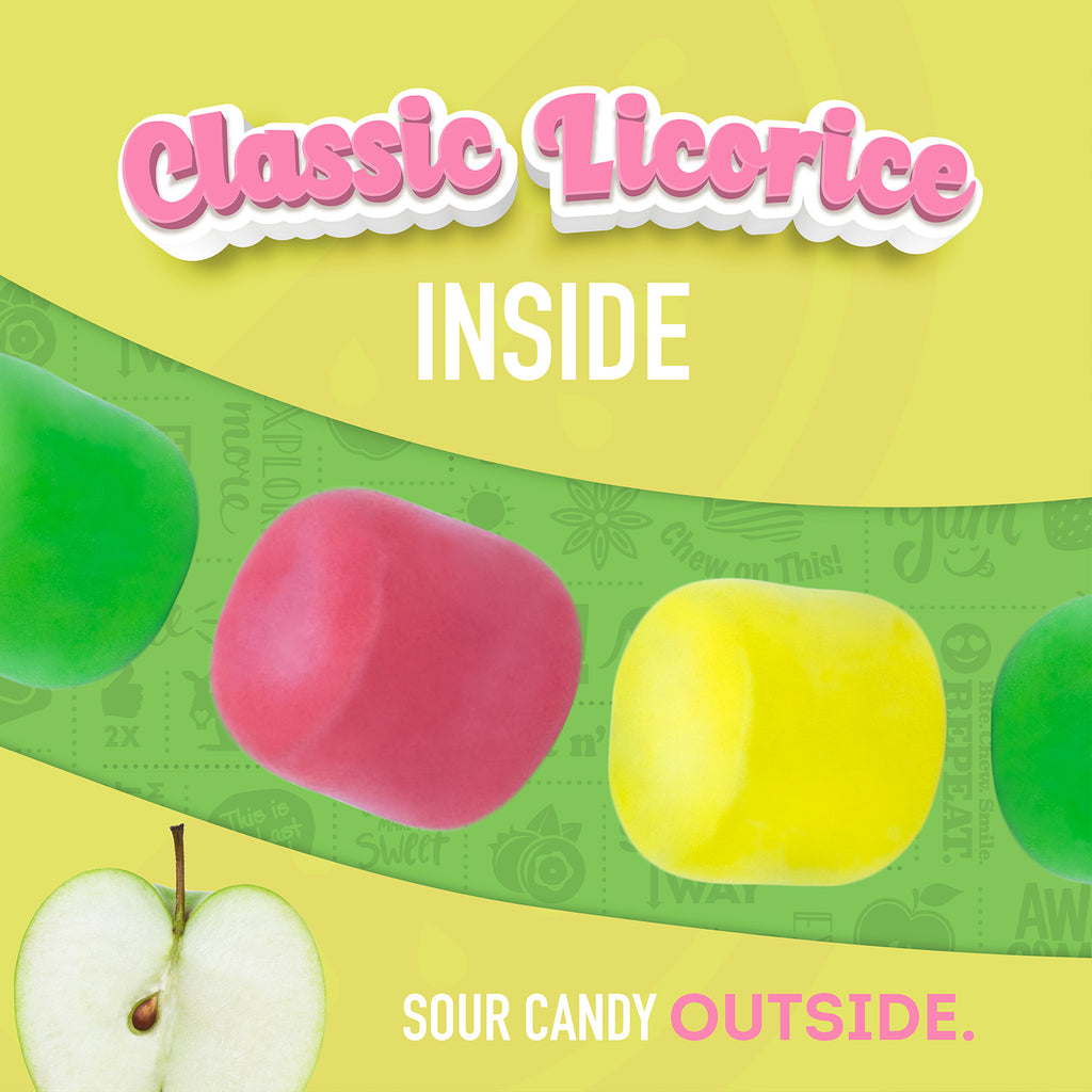 Classic Licorice Inside, Sour Candy Outside.