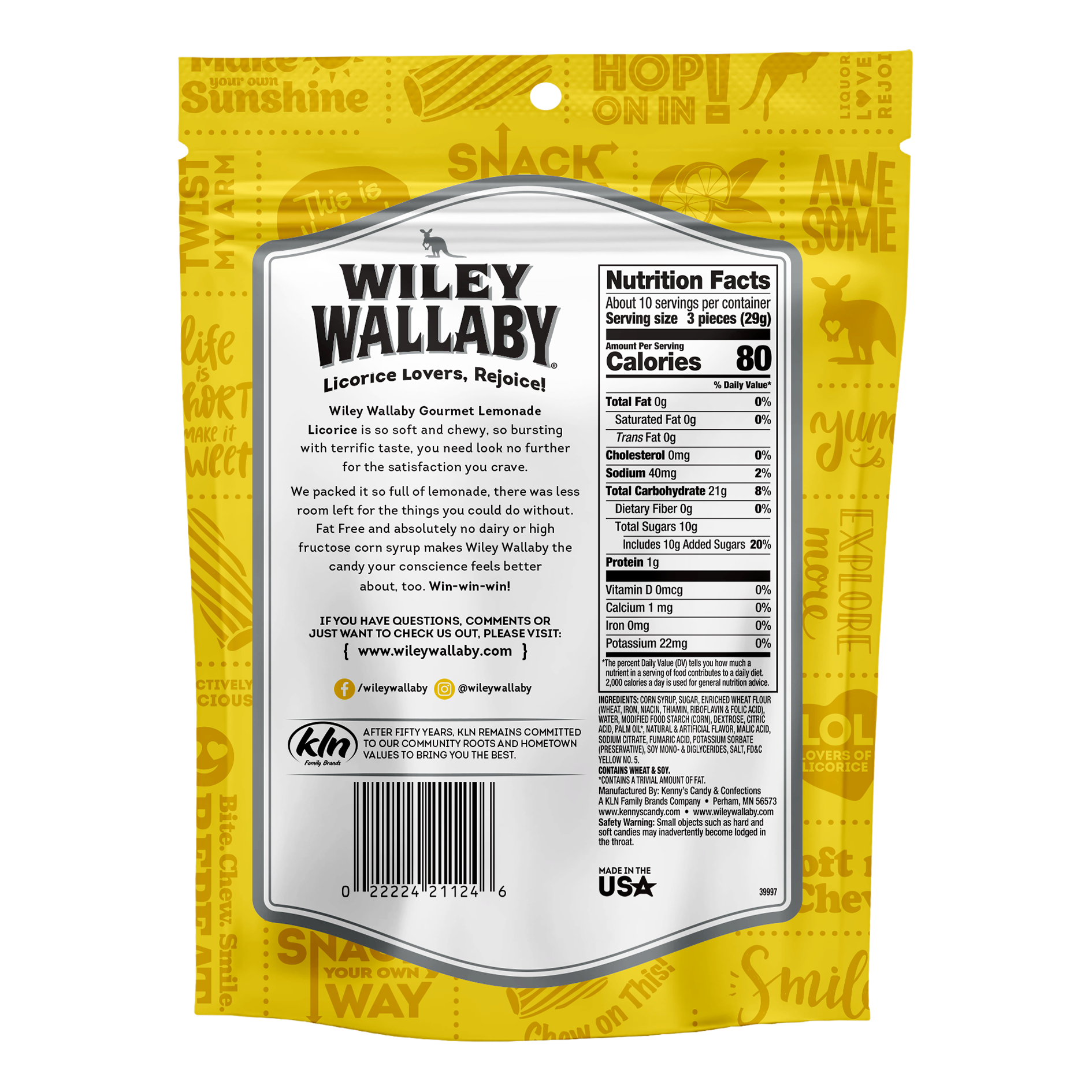 Wiley Wallaby Lemonade Licorice - bag back