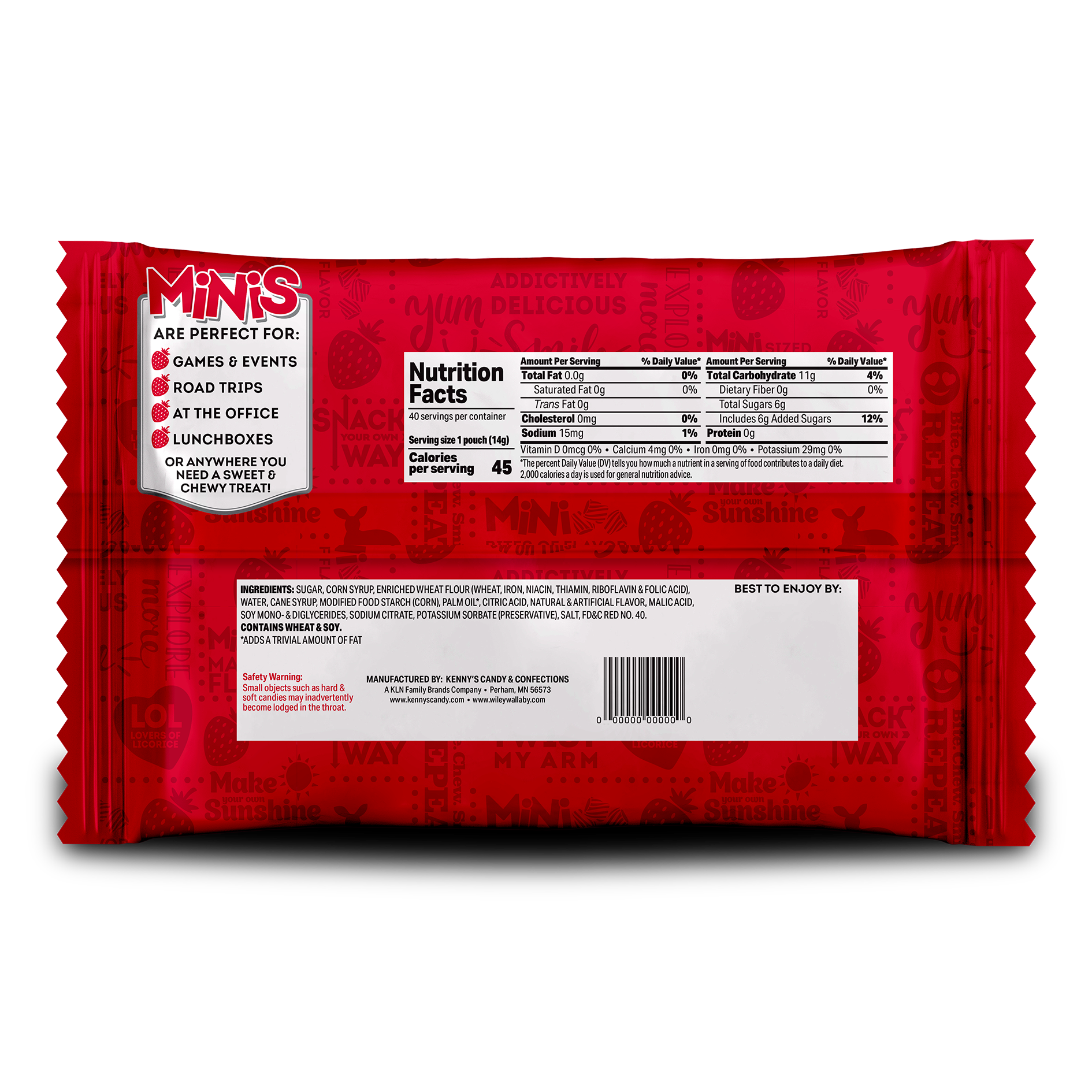Wiley Wallaby Minis - Classic Red - 40 pack bag back