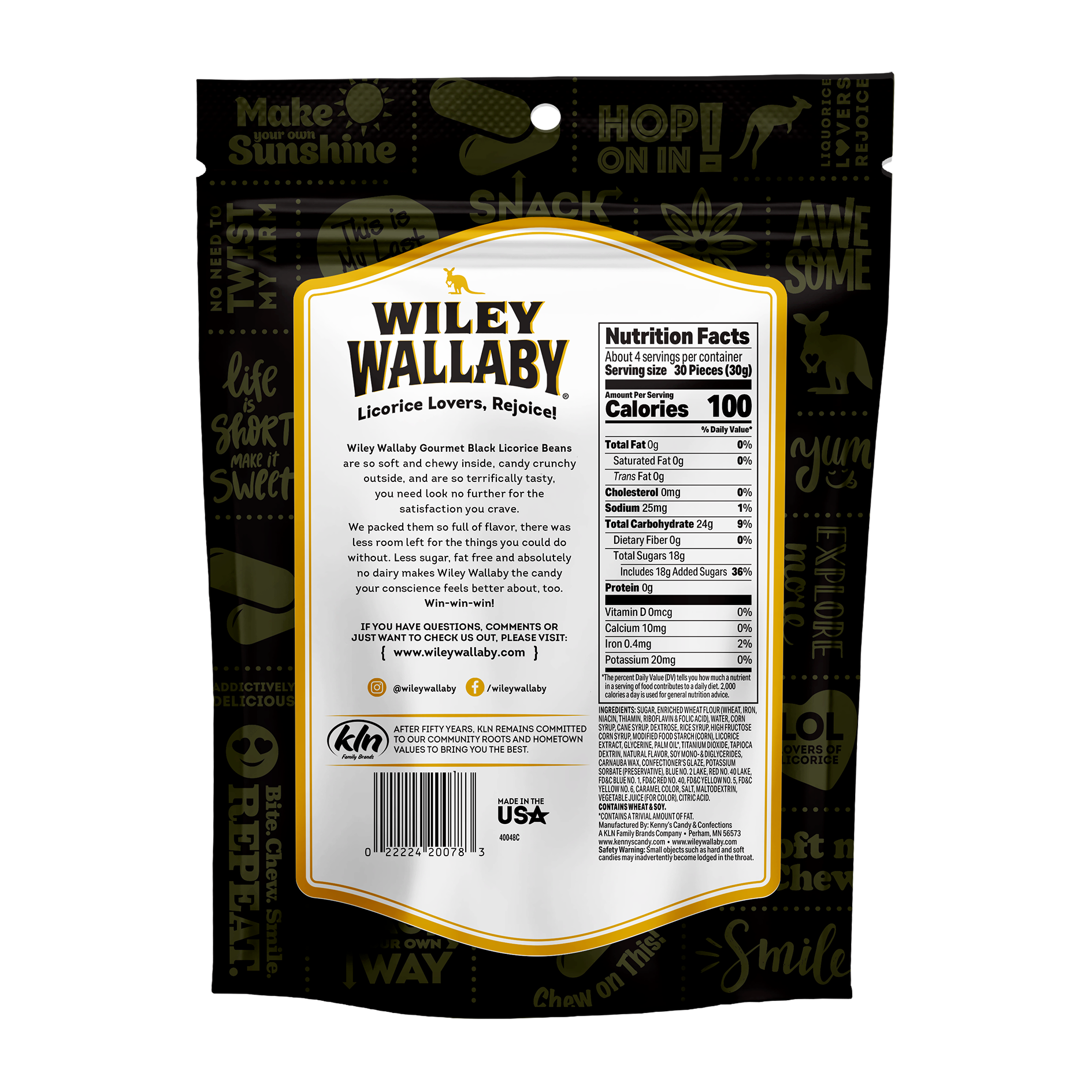 Wiley Wallaby Black Licorice Beans - bag back