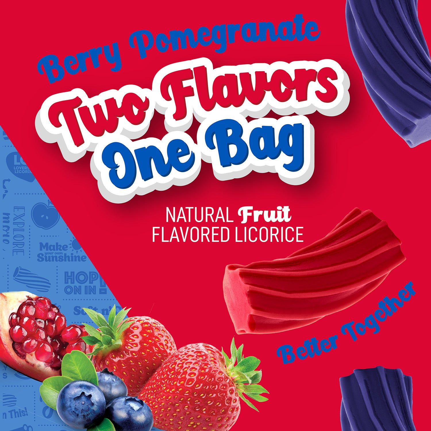 Berry Pomegranate - Two Flavors, One Bag - Natural Fruit Flavored Licorice - Better Together