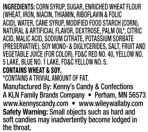 Wiley Wallaby Original Fruits Licorice - Ingredients Panel
