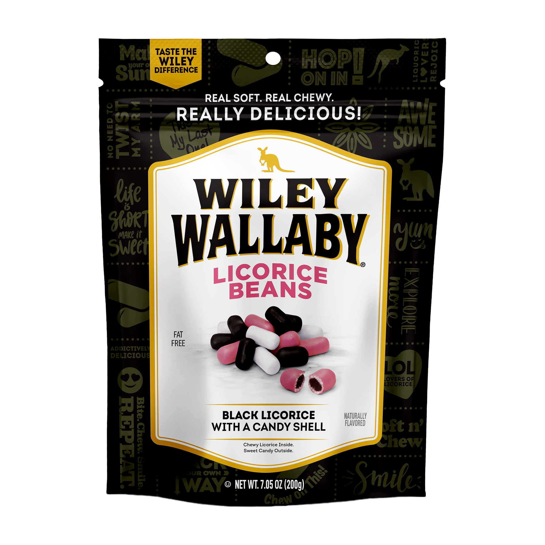 Wiley Wallaby Black Licorice Beans - bag front
