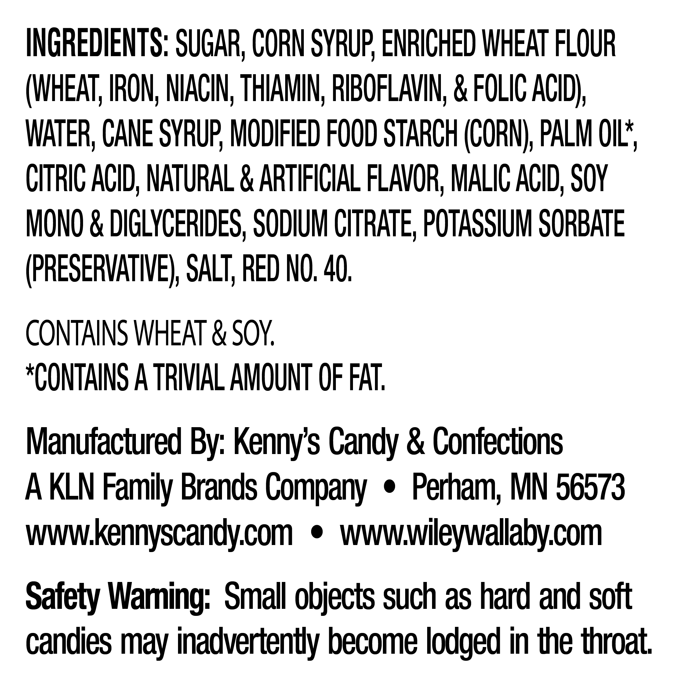 Wiley Wallaby Twists - Classic Red - Ingredients Panel