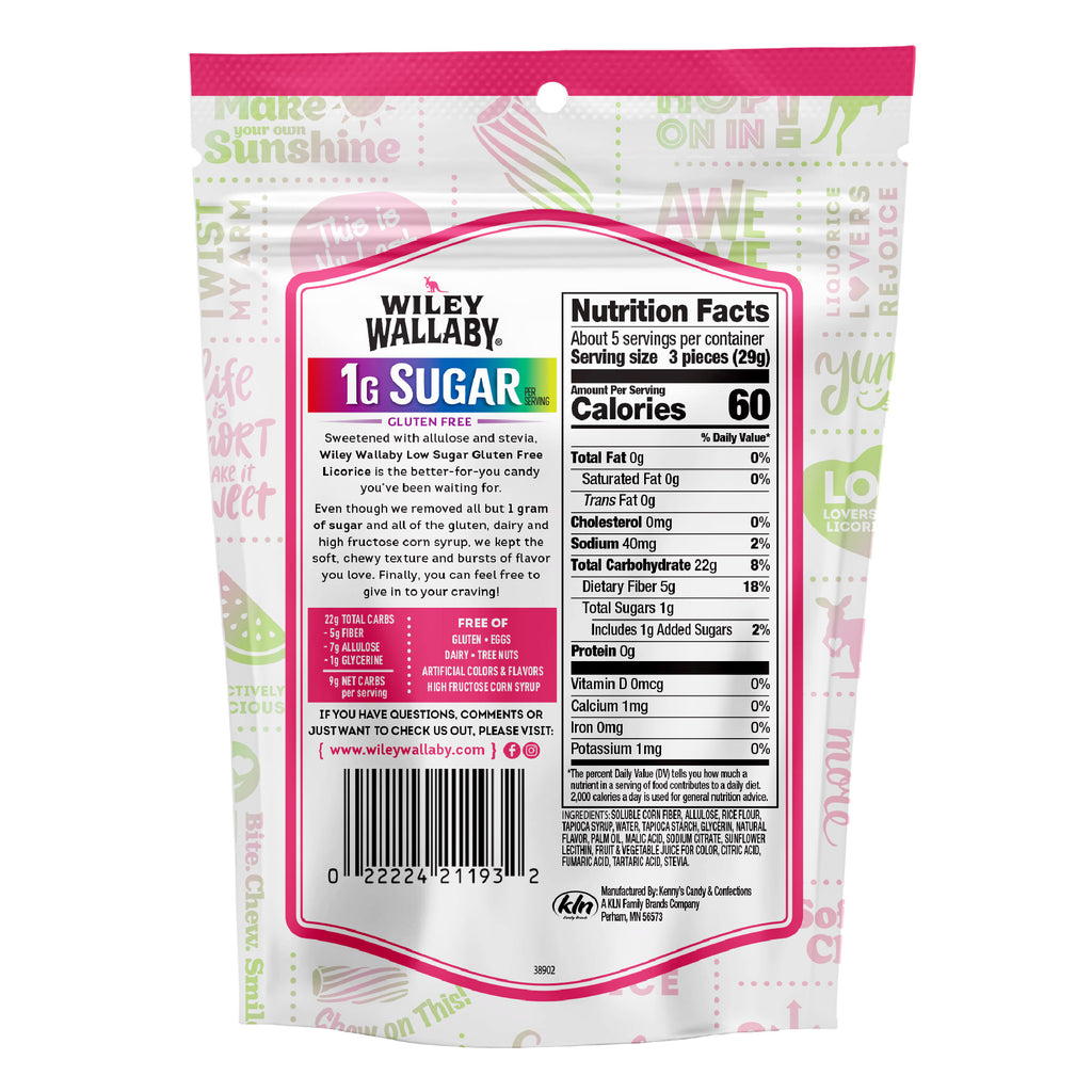Wiley Wallaby 1G Sugar/Gluten Free Watermelon Licorice - bag back