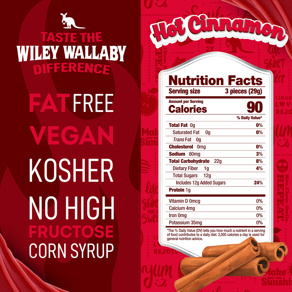 TASTE THE WILEY WALLABY DIFFERENCE - FAT FREE, VEGAN, KOSHER, NO HIGH FRUCTOSE CORN SYRUP [HOT CINNAMON]