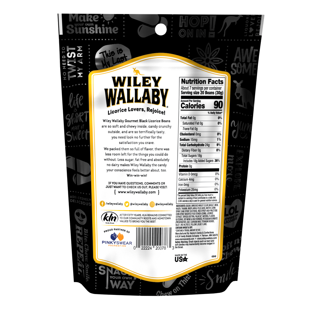 Wiley Wallaby Black Licorice Beans - bag back
