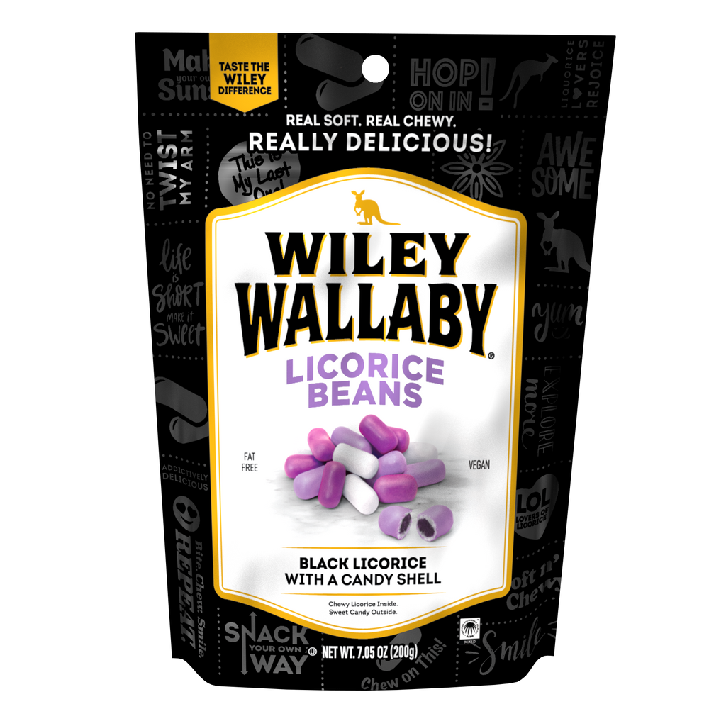 Wiley Wallaby Black Licorice Beans - bag front