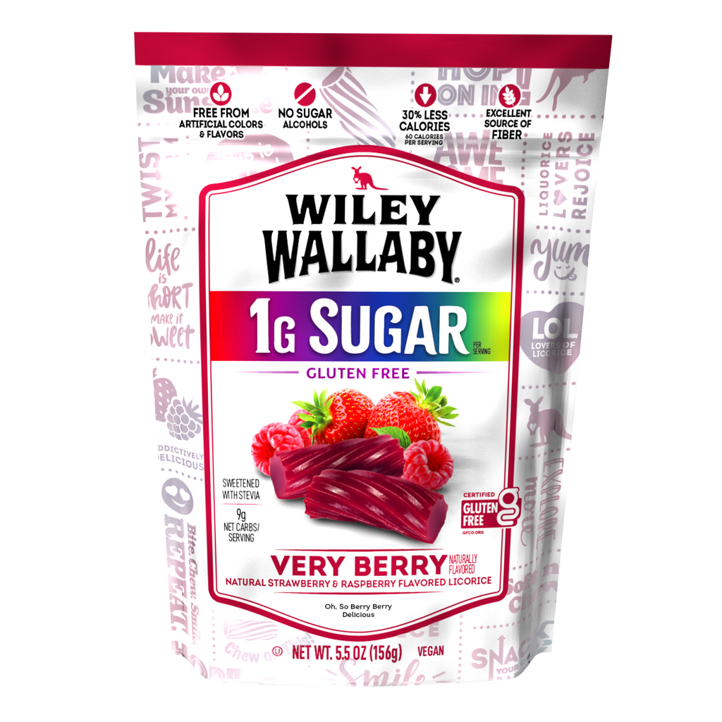 Wiley Wallaby Low Sugar Gluten Free Very Berry Licorice - bag front