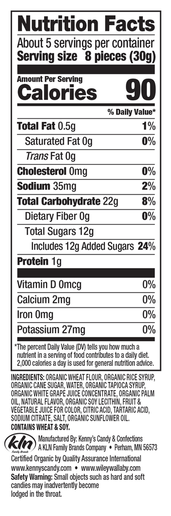 Nutrition Facts - Wiley Wallaby Organic Mixed Berry Bites