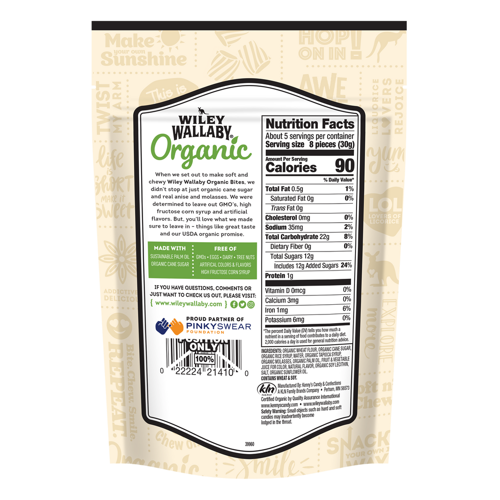 Wiley Wallaby Organic Black Licorice Bites - bag back