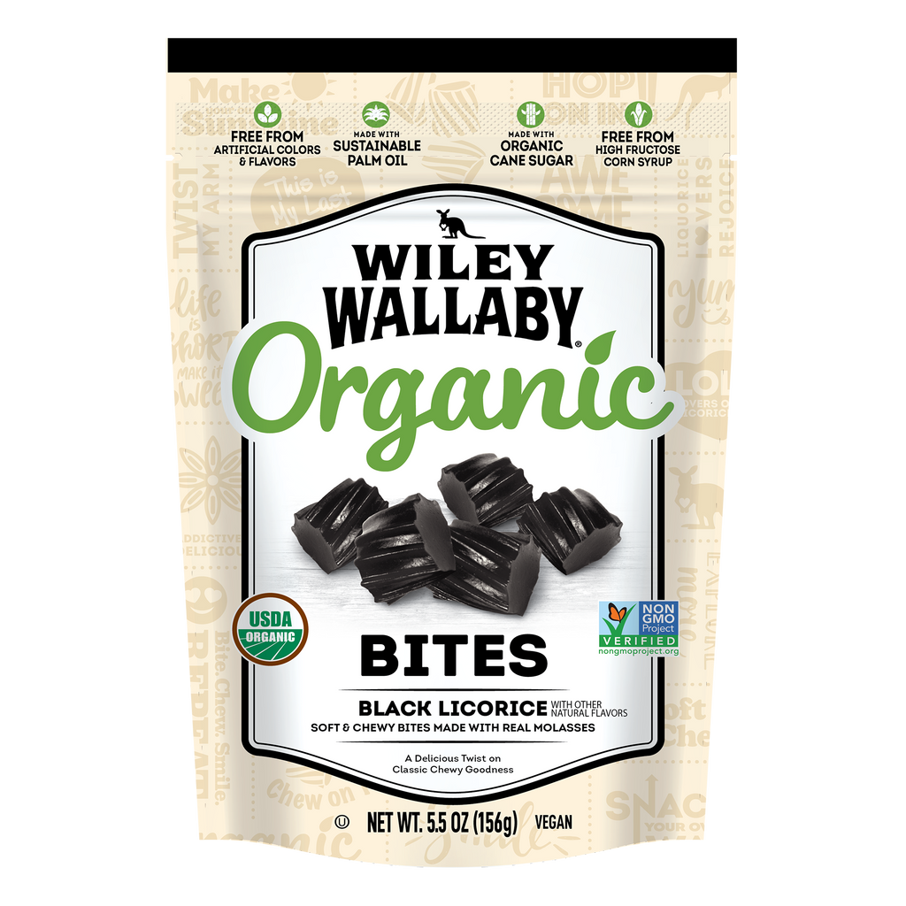 Wiley Wallaby Organic Black Licorice Bites - bag front